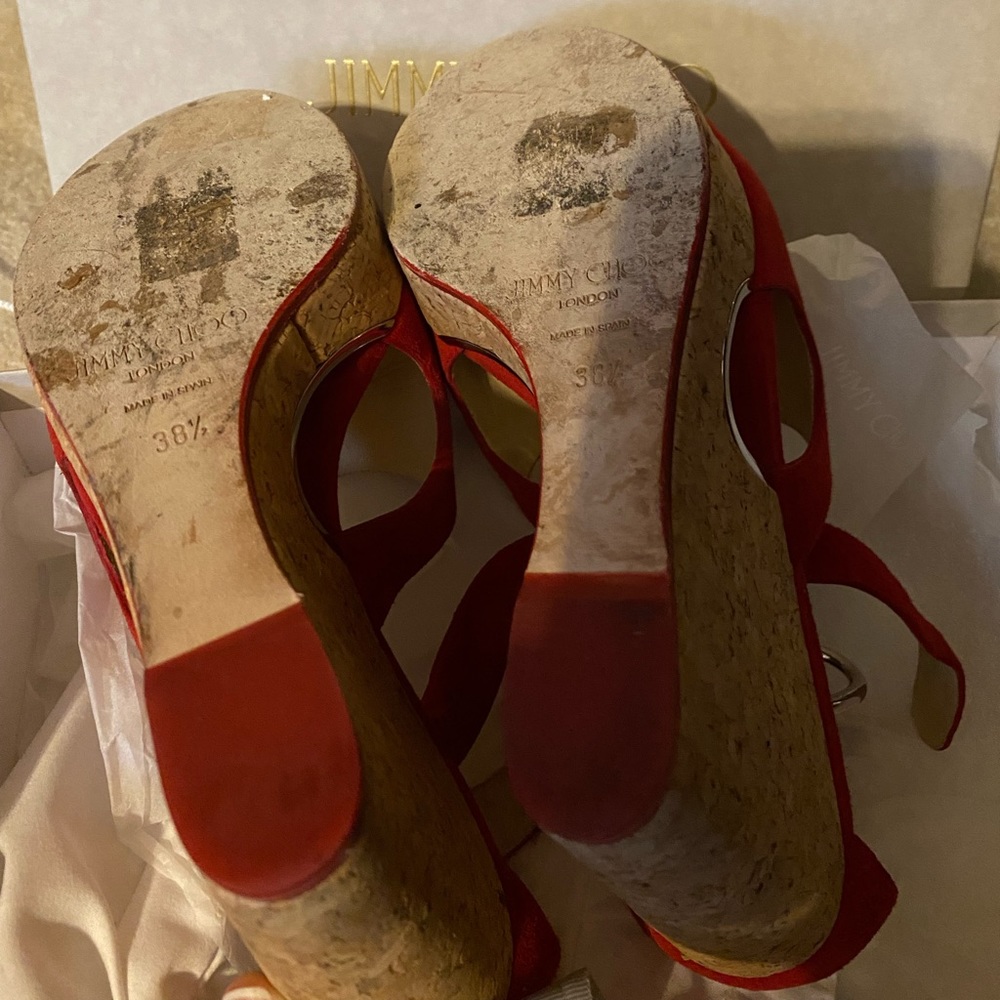 Jimmy Choo Red Suede wedges - Picture 4 of 5